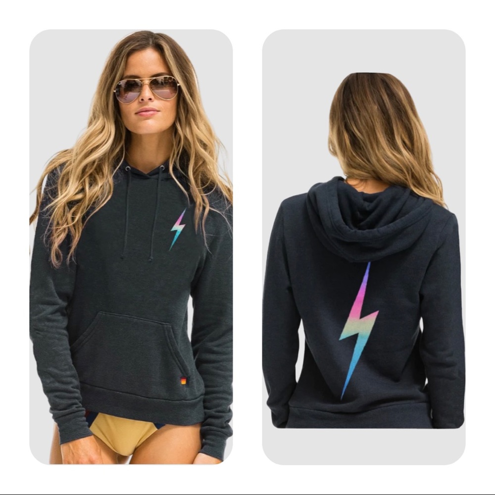 NWOT Aviator Nation Aviator Women's Bolt Hoodie - Rainbow Charcoal Pink
